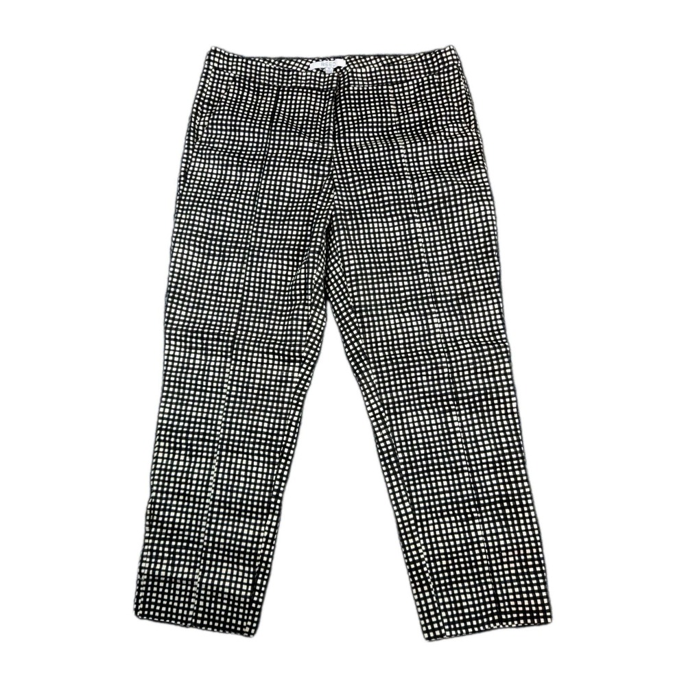 REED Womens Crop Pants Size 10 Black‎ White Plaid Gingham Stretch Workwear
